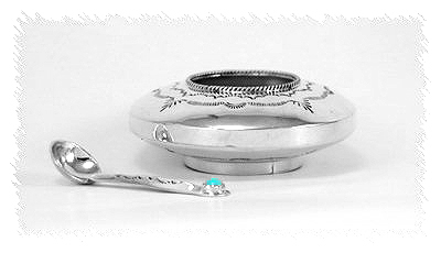 Navajo sterling silver salt cellar with spoon