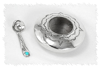 Navajo sterling silver salt cellar with spoon