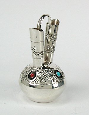 Navajo Handmade Sterling Silver and Turquioise Miniature Wedding Vase