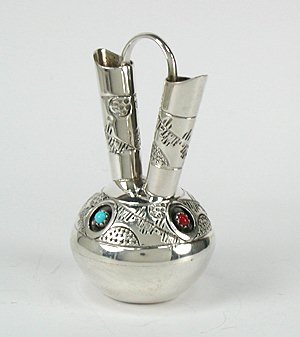 Navajo Handmade Sterling Silver and Turquioise Miniature Wedding Vase
