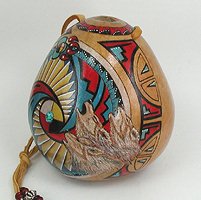 Native American Indian ceremonial wolf medicine wheel rattle
