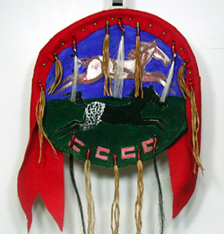 Authentic Native American hand painted running horse shield by Pine Ridge Lakota artisan