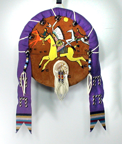 Authentic Native American hand painted three horses dance shield by Pine Ridge Lakota artisan Travis Harden