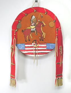 Authentic Native American hand painted Chiefs Flag Shield by Pine Ridge Lakota artisan Travis Harden