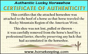 Authentic Lucky Horseshoe Certificate of Authenticity