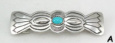 Navajo Sterling Silver turquoise Stamped Barrette