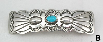 Navajo Sterling Silver turquoise Stamped Barrette