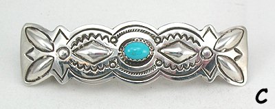 Navajo Sterling Silver turquoise Stamped Barrette