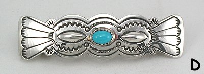 Navajo Sterling Silver turquoise Stamped Barrette