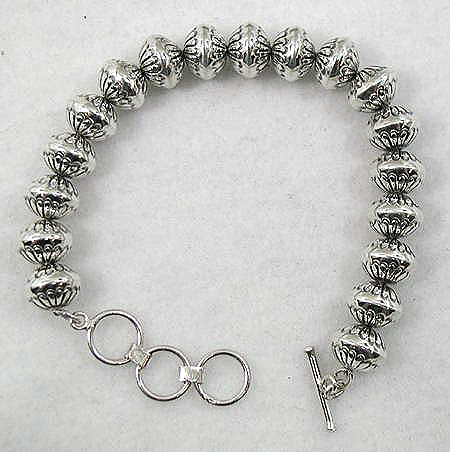 Hand made Native American Indian Jewelry; Navajo Sterling Silver Navajo bead bracelet