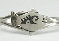 Hand made Native American Indian Jewelry; Navajo Sterling Silver fish bracelet