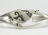 Hand made Native American Indian Jewelry; Navajo Sterling Silver quail bracelet