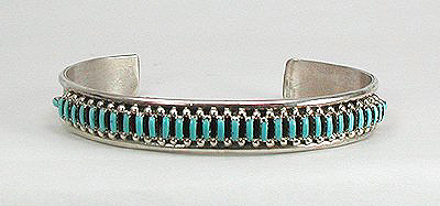 Hand made Native American Indian Zuni Sterling Silver Inlay Bracelet