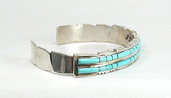 Hand made Native American Indian Zuni Sterling Silver Inlay Bracelet