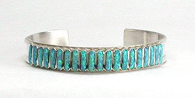 Hand made Native American Indian Zuni Sterling Silver Inlay Bracelet