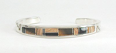 Hand made Native American Indian Navajo Sterling Silver Inlay Bracelet
