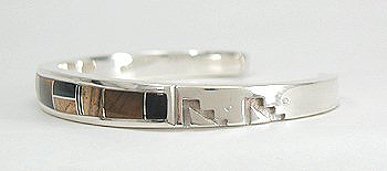 Hand made Native American Indian Navajo Sterling Silver Inlay Bracelet