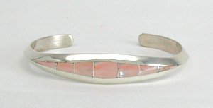 Hand made Native American Indian Navajo Sterling Silver Pink Mussel Shell Inlay Bracelet