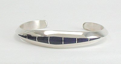 Hand made Native American Indian Navajo Sterling Silver Lapis  Inlay Bracelet
