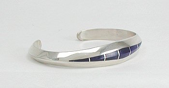 Hand made Native American Indian Navajo Sterling Silver Lapis  Inlay Bracelet
