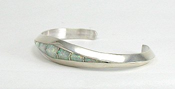 Hand made Native American Indian Navajo Sterling Silver Inlay Bracelet