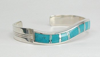 Hand made Native American Indian Navajo Sterling Silver Multi-Stone Inlay Bracelet