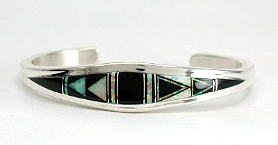 Hand made Native American Indian Navajo Sterling Silver Multi-Stone Inlay Bracelet