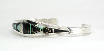 Hand made Native American Indian Navajo Sterling Silver Multi-Stone Inlay Bracelet