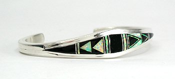 Hand made Native American Indian Navajo Sterling Silver Multi-Stone Inlay Bracelet