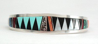Hand made Native American Indian Navajo Sterling Silver Multi-Stone Inlay Bracelet