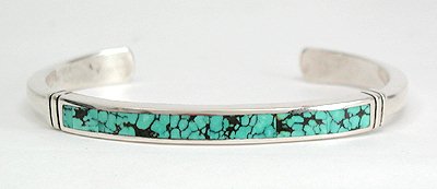 Hand made Native American Indian Navajo Sterling Silver Turquoise Inlay Bracelet