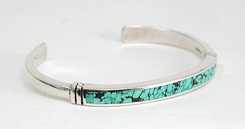 Hand made Native American Indian Navajo Sterling Silver Turquoise Inlay Bracelet