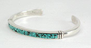 Hand made Native American Indian Navajo Sterling Silver Turquoise Inlay Bracelet
