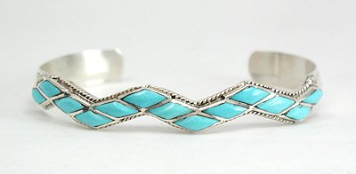 Hand made Native American Indian Navajo Sterling Silver Turquoise Inlay Bracelet
