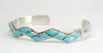 Hand made Native American Indian Navajo Sterling Silver Turquoise Inlay Bracelet