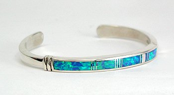 Hand made Native American Indian Navajo Sterling Silver Opal Inlay Bracelet