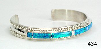 Hand made Native American Indian Navajo Sterling Silver Opal Inlay Bracelet
