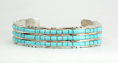 Hand made Native American Indian Zuni Sterling Silver Inlay Bracelet