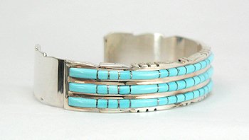 Hand made Native American Indian Zuni Sterling Silver Inlay Bracelet