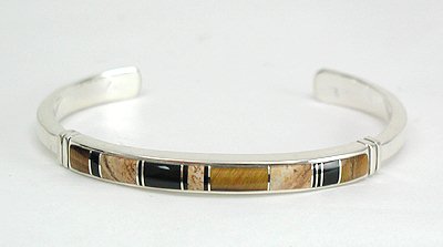 Hand made Native American Indian Navajo Sterling Silver Inlay Bracelet
