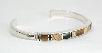Hand made Native American Indian Navajo Sterling Silver Inlay Bracelet