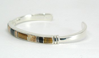 Hand made Native American Indian Navajo Sterling Silver Inlay Bracelet