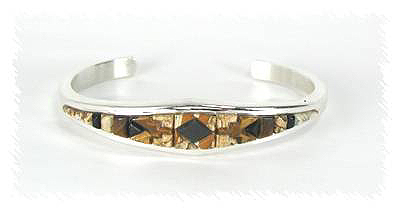 Hand made Native American Indian Navajo Sterling Silver Fossilized Coral Inlay Bracelet