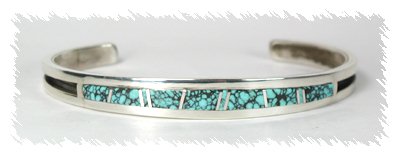 Hand made Native American Indian Navajo Sterling Silver Turquoise  Inlay Bracelet
