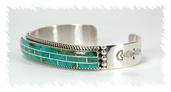 Hand made Native American Indian Navajo Sterling Silver Turquoise  Inlay Bracelet
