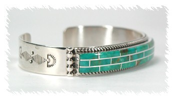 Hand made Native American Indian Navajo Sterling Silver Turquoise  Inlay Bracelet