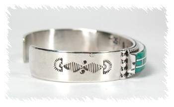 Hand made Native American Indian Navajo Sterling Silver Turquoise  Inlay Bracelet