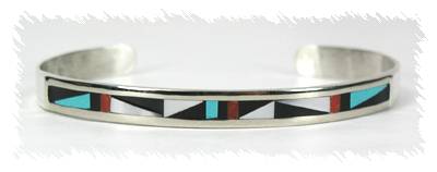 Hand made Native American Indian Zuni Sterling Silver Inlay Bracelet