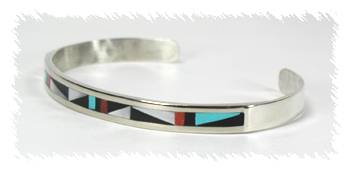 Hand made Native American Indian Zuni Sterling Silver Inlay Bracelet