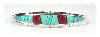 Hand made Native American Indian Navajo Sterling Silver Inlay Bracelet